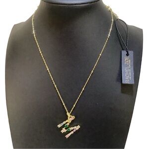 Rachel Zoe Initial Letter “M” Crystal Gold Plated Necklace New